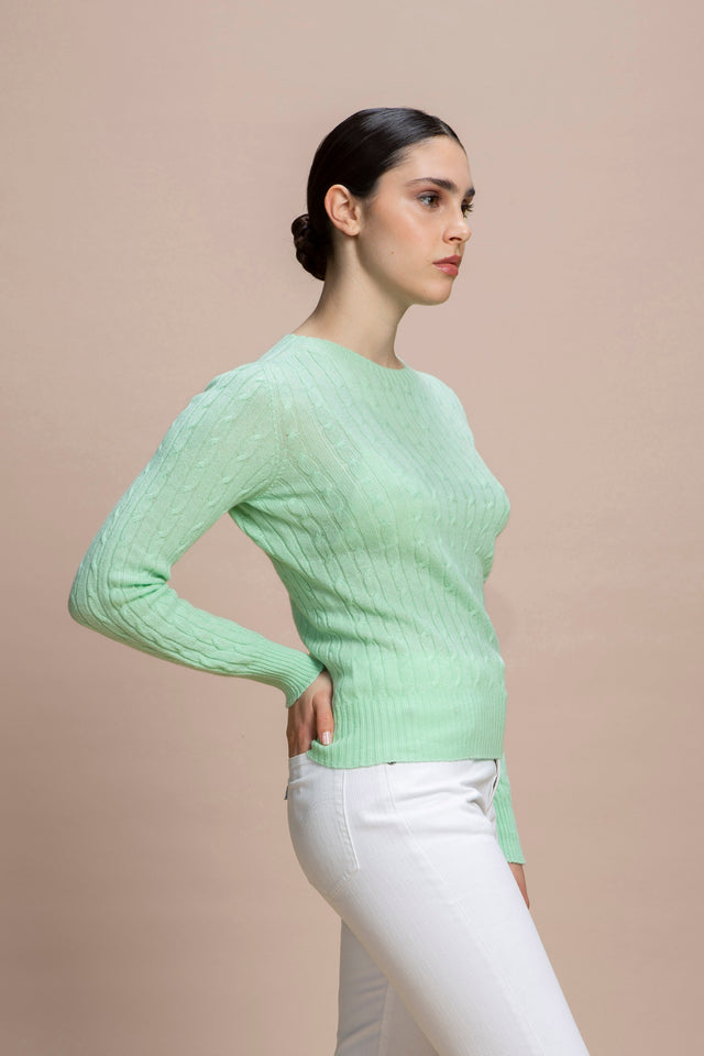 Aida - 100% Cashmere Cable-Knit Boat Neck Sweater